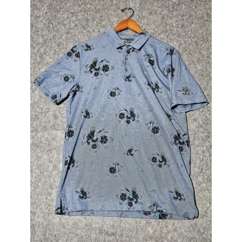 Travis Mathew Polo Shirt Mens Medium Blue Cowboys Golf Club Floral Performance